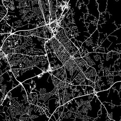1:1 square aspect ratio vector road map of the city of  Concord North Carolina in the United States of America with white roads on a black background.