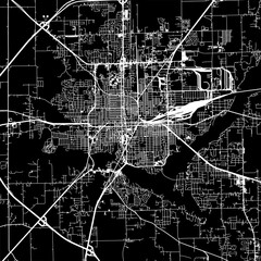 1:1 square aspect ratio vector road map of the city of  Decatur Illinois in the United States of America with white roads on a black background.