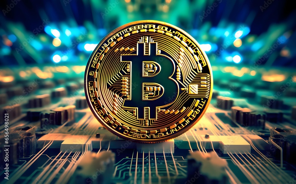 Poster bitcoin coin with graph background ai generated