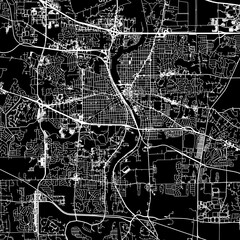 1:1 square aspect ratio vector road map of the city of  Elgin Illinois in the United States of America with white roads on a black background.