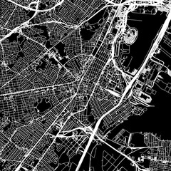 1:1 square aspect ratio vector road map of the city of  Elizabeth New Jersey in the United States of America with white roads on a black background.