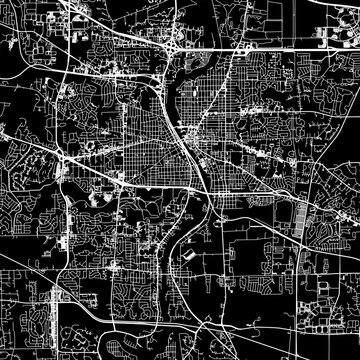 1:1 square aspect ratio vector road map of the city of  Elgin Illinois in the United States of America with white roads on a black background.