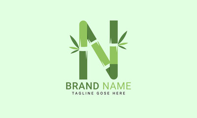 Initial N alphabet with bamboo leaf. eco-friendly logo concept. Letter N alphabet symbol for business and company identity