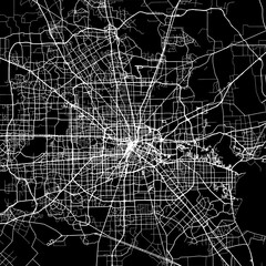 1:1 square aspect ratio vector road map of the city of  Houston Metro Texas in the United States of America with white roads on a black background.