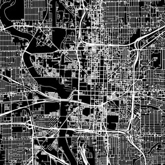 1:1 square aspect ratio vector road map of the city of  Indianapolis Center Indiana in the United States of America with white roads on a black background.