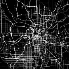 1:1 square aspect ratio vector road map of the city of  Kansas City Kansas in the United States of America with white roads on a black background.