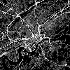 1:1 square aspect ratio vector road map of the city of  Knoxville Tennessee in the United States of America with white roads on a black background.