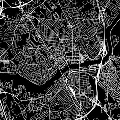 1:1 square aspect ratio vector road map of the city of  Lawrence Massachusetts in the United States of America with white roads on a black background.