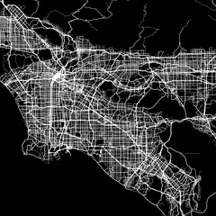 Fototapeta premium 1:1 square aspect ratio vector road map of the city of Los Angeles California in the United States of America with white roads on a black background.