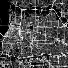 1:1 square aspect ratio vector road map of the city of  Memphis Tennessee in the United States of America with white roads on a black background.