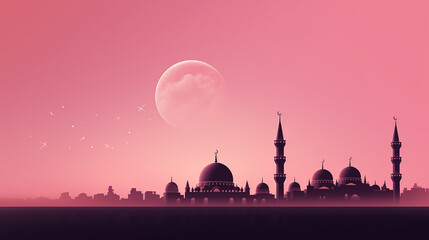 Fototapeta premium Free photo silhouette of mosque towers and crescent