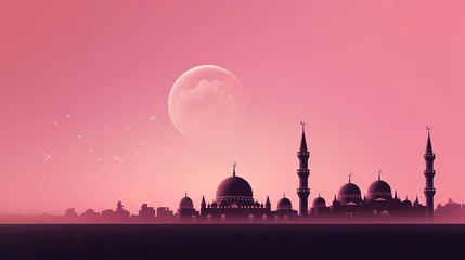 Gordijnen Free photo silhouette of mosque towers and crescent © SANTRI