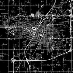 1:1 square aspect ratio vector road map of the city of  Muskogee Oklahoma in the United States of America with white roads on a black background.