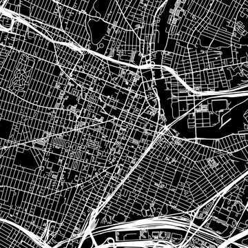 1:1 square aspect ratio vector road map of the city of  Newark New Jersey in the United States of America with white roads on a black background.