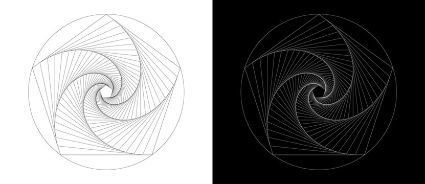 Geometric pentagon shape as modern design element or icon. Black shape on a white background and the same white shape on the black side.