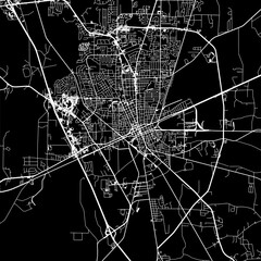1:1 square aspect ratio vector road map of the city of  Valdosta Georgia in the United States of America with white roads on a black background.