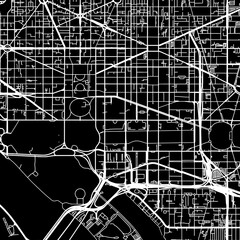 Fototapeta premium 1:1 square aspect ratio vector road map of the city of Washington Center District of Columbia in the United States of America with white roads on a black background.