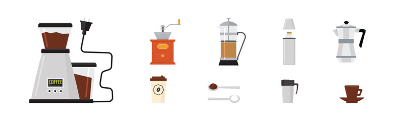 Coffee Drink Brewing Icon and Object Vector Set