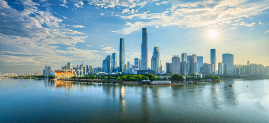 Aerial view of Guangzhou city buildings skyline and natural scenery - obrazy, fototapety, plakaty