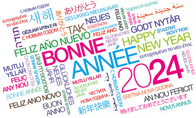 Bonne Année 2024 voeux nuage de mots nouvel an réveillon animation