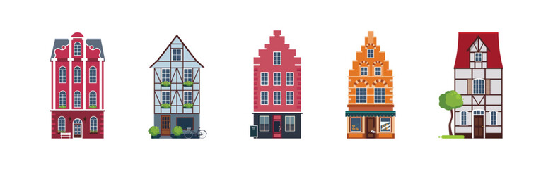Naklejka premium Cute House and Cozy Dwelling with Roof and Windows Vector Set