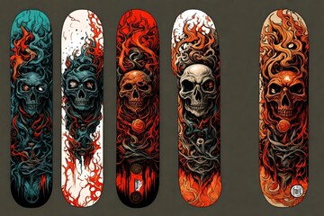 Best skateboard deck design with skull and fire concept.