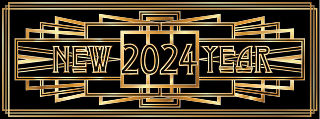 New 2024 Year banner, art deco style, vector illustration