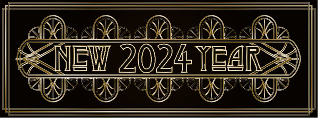 Happy New 2024 Year banner, art deco style, vector illustration