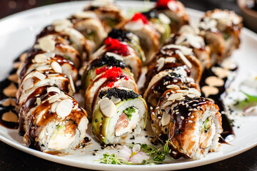 Sushi Set. Rolls, sushi of different types on a plate.