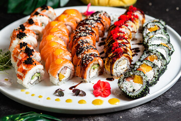 Sushi Set. Rolls, sushi of different types on a plate.