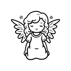 Vector little angel cartoon coloring page illustration vector. For kids coloring book. Cute hand drawn angel illustration doodle style line art isolated