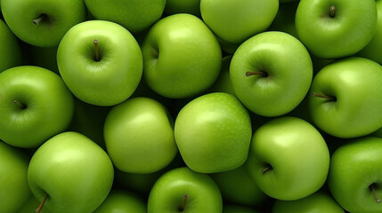 An arrangement of green apples placed together to create an appealing background.