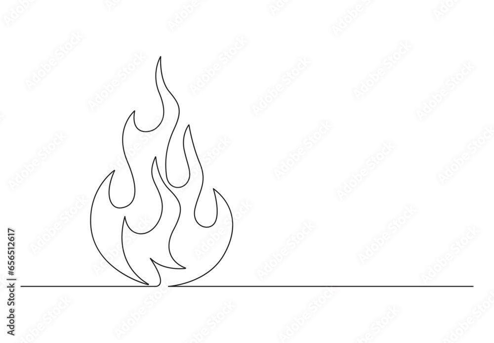 Poster one continuous line drawing of fire. isolated on white background vector illustration. premium vecto