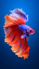 Fototapeta premium betta fish, Siamese fish fighters, ios background style, siamese fish fighting isolated on black background, betta splendens isolated beautiful tail,