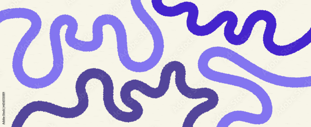 Poster Trendy vibrant pattern with fur purple lines. Simple vector background with texture and violet lines. On textured beige banner