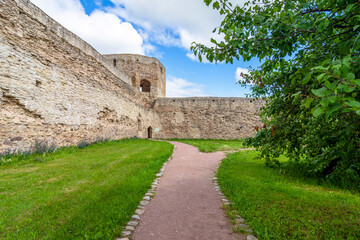 Walls and tower of the Izborsk fortress, Izborsk, Pskov region, Russia