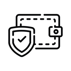 Wallet security with shield, money security. Financial security, cash security