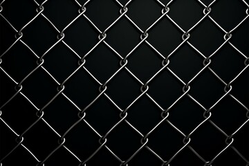 Black background enhances the grid pattern of chain link mesh fence