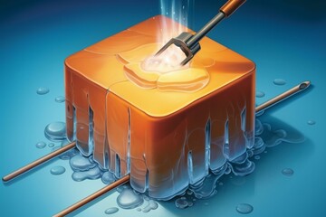 Illustration of welding electrode encased in ice cube. Generative AI - obrazy, fototapety, plakaty