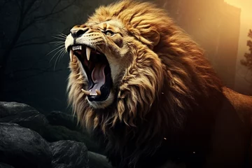 Foto op Plexiglas a lion roared angrily © Salawati