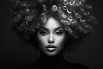 Fototapeta premium Beautiful black and white portrait of an African American woman. Close-up.
