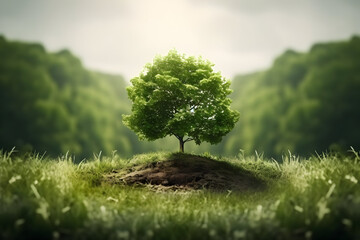 Fototapeta premium Recycling in the Heart of Nature The Green Signal for Waste Recycling amidst Lush Forests. A Vision of Reuse, Environmental Protection, and a Sustainable, Economical Lifestyle through Ecological Wast