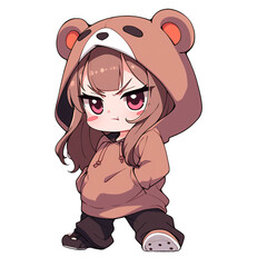 Chibi Girl Wearing A Bear Hoodie