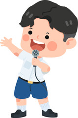 Cute boy student holding the mic