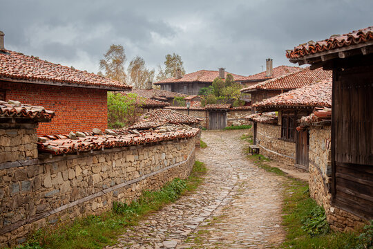 Old wooden houses in Zheravna (Jeravna). The village is an architectural reserve of Bulgarian National Revival period (18th and 19th century)