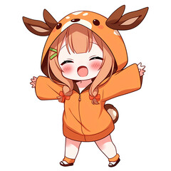 Chibi Girl Wearing A Deer Hoodie