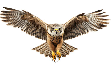 Flying Beautiful Brown Falcon on White Transparent Background.