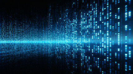Blue digital binary data on computer screen background Banner
