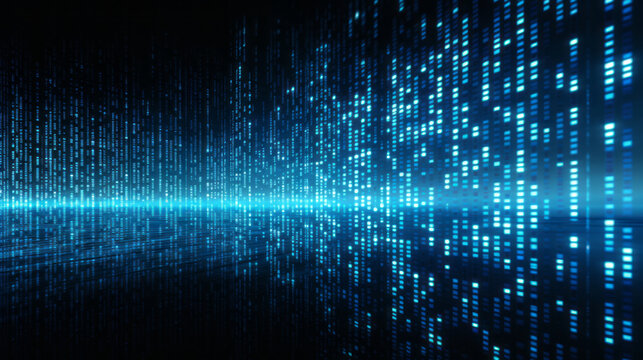 Blue digital binary data on computer screen background Banner