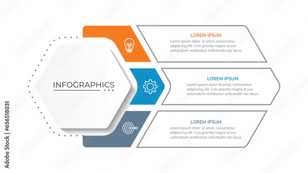 Poster business infographic design with 3 options. vector thin line label with hexagons template.